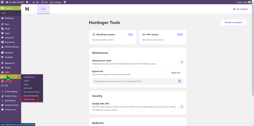 Once you have allowed multisite and have logged back in to WordPress, you will now see an option under Tools > Network Setup